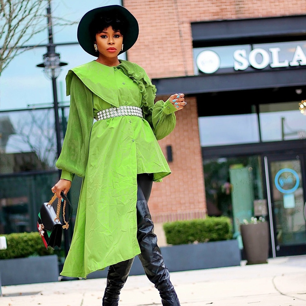 Statement Green Ruffle Button-Down Shirt - Picture 4 of 6